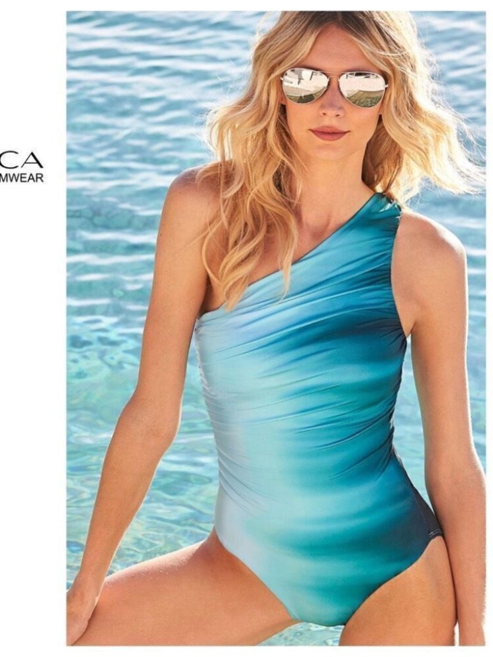 LaBlanca One-Shoulder Ombre Swimsuit with Matching Sarong (NWOT)